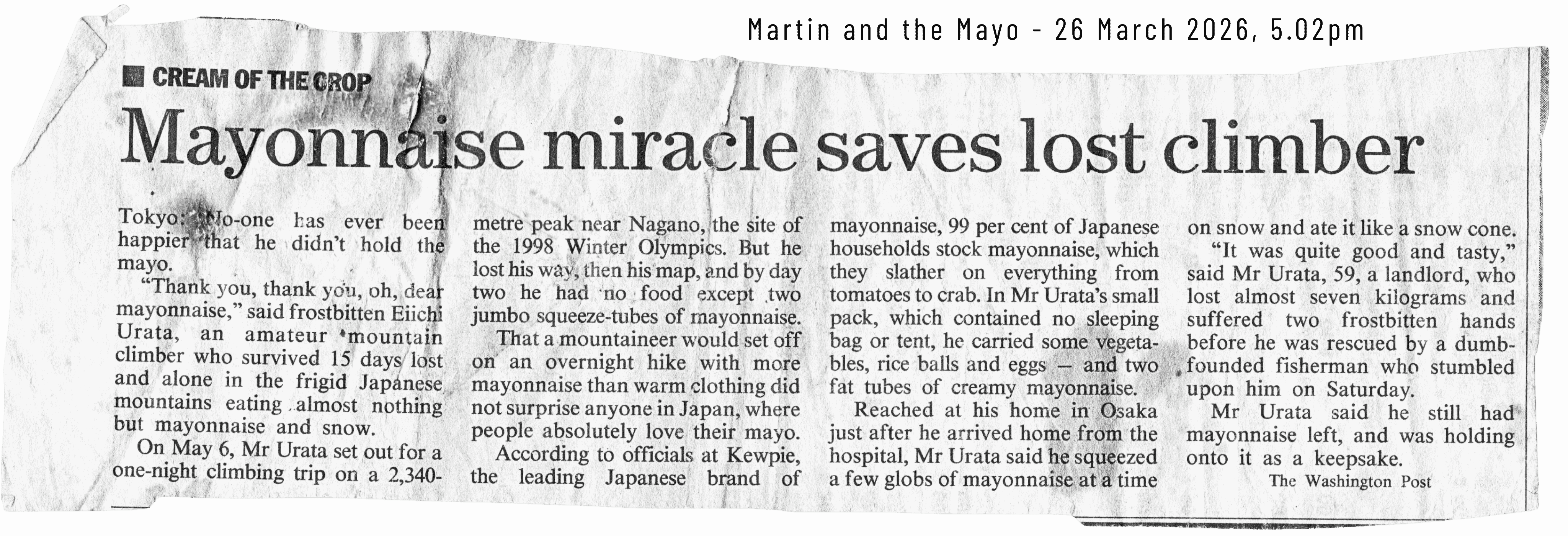 News clipping about Mayonnaise