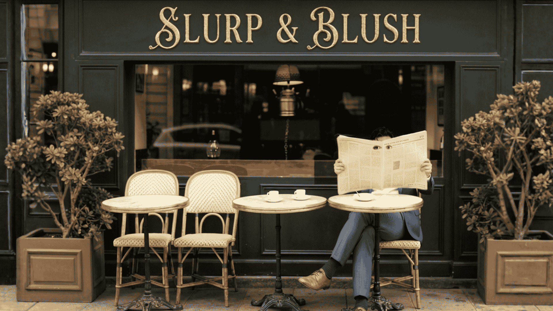 Martin discretely sitting at a cafe